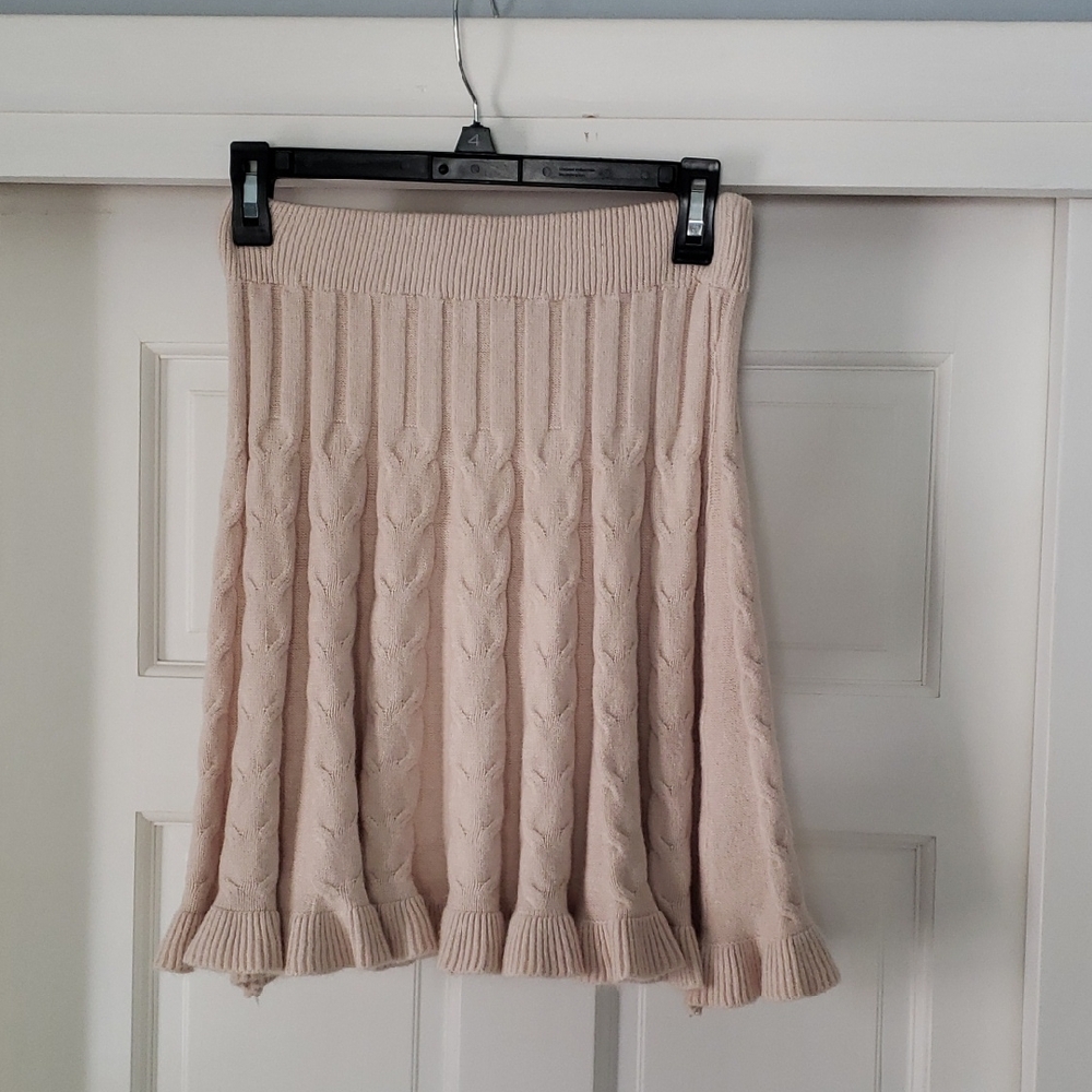 Cute Pleated Cream Knit Sweater Skirt